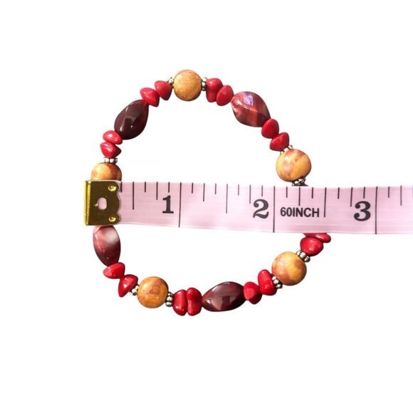 Vintage Red/Orange Beaded Bracelets Fashion Costume Jewelry Set of 2 - Picture 7 of 7